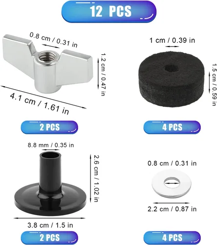 Vista 2 de Accesorios de repuesto para platillo, accesorios de tambor, funda de platillo negro y fieltro con tuercas de ala base, fieltros de platillo