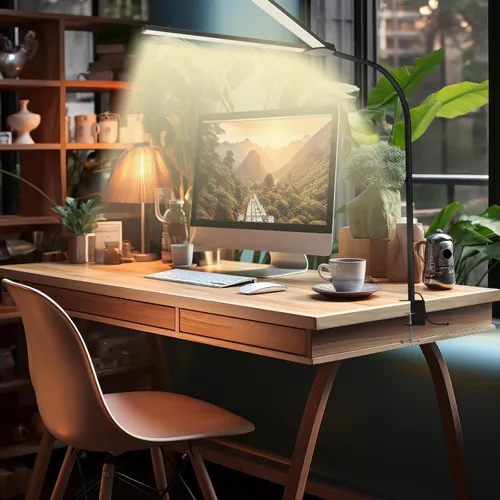 Vista 7 de Lámpara de escritorio LED para oficina en casa, luz de escritorio de arquitecto con abrazadera, 50 modelos de iluminación, control remoto y táctil