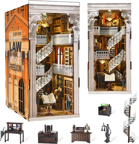 Vista 26 de MiniCity - Kit de rincón de libros en miniatura, rompecabezas de madera 3D con luz LED para decoración de estantería (Día del pintor al anochecer)