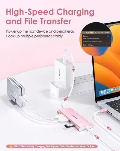Vista 5 de LENTION Hub USB C, dongle USB C 6 en 1 con cable de 3.3 pies de largo, 4 puertos USB 3.0 Hub, adaptador HDMI 4K, carga PD de 100 W, para MacBook Oro