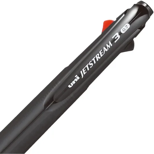 Vista 3 de Uni Bolígrafo Jetstream 3 Color Rojo, Tinta Azul 0.028 in, Negro Transparente (SXE340007T.24)