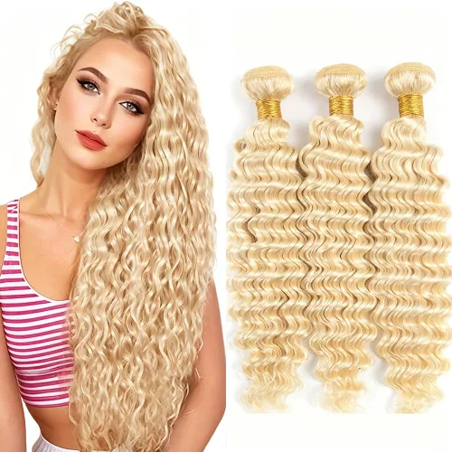 Vista 132 de P4613 Cabello humano rizado onda profunda marrón y paquetes mixtos 8 10 12 P4613 Ombre Marrón-Rubio-DP