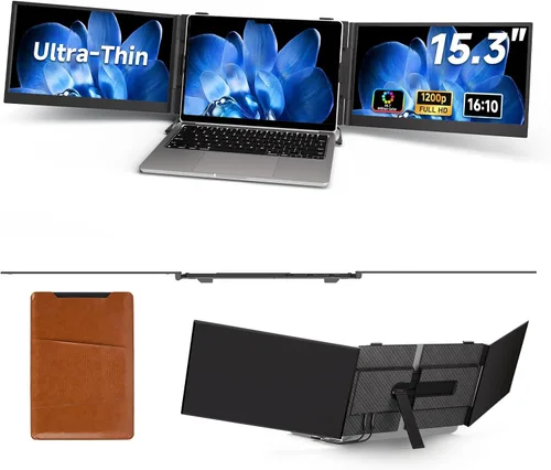 Extensor de pantalla para portátil de 15.3 pulgadas, extensor de monitor de computadora portátil de triple pantalla FHD de 1200P, monitor portátil