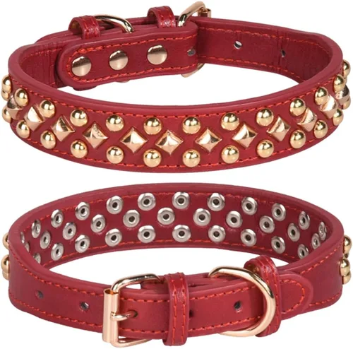 Vista 8 de Collar para perro con pinchos, remache de hongos con tachuelas, ajustable, de piel sintética, collares para mascotas, para gatos, cachorros, perros