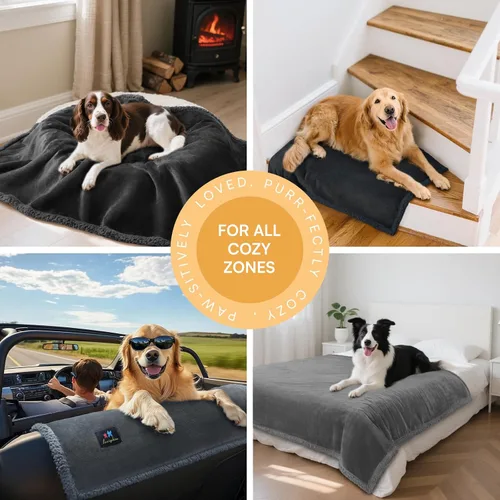 Vista 4 de Luciphia Manta impermeable para perro, lavable, reversible, de forro polar, sherpa, para cama, sofá, suave, a prueba de líquidos, a prueba de orina