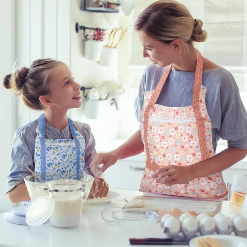 Vista 2 de Zhanmai 3 Pcs Women Floral Aprons with Pocket Soft Kitchen Chef Aprons for Women Cooking Gardening