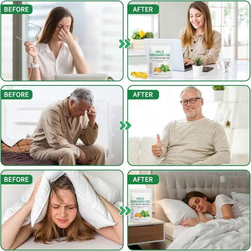 Vista 6 de Aceite de orégano con aceite de semilla negra, 120 cápsulas blandas de aceites de orégano orgánicos, 2 en 1 6000 mg de oréganos con aceites