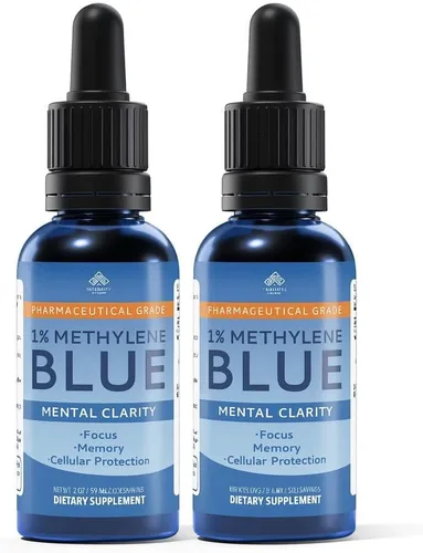 Solución de gotas azul de metileno al 1% – Grado farmacéutico azul de metileno, fórmula a base de agua de alta pureza | Frasco cuentagotas de 2.1 fl