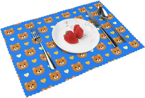 Rectangular Placemats Set of 4, Heat Resistant Bear Llove Printed Kitchen Dining Table Mats