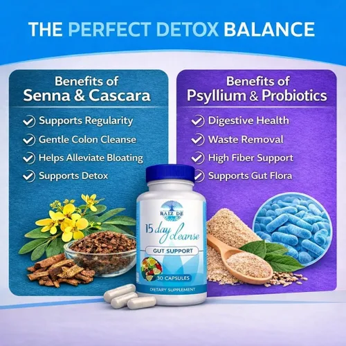 Vista 2 de Limpieza intestinal de desintoxicación digestiva de 15 días - Senna, Cascara Sagrada, cáscara de psyllium y probióticos Apoyo natural y suave
