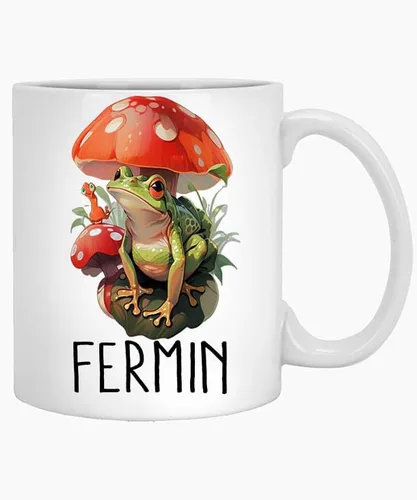 Personalized Frog Mushroom Name Fermin 11oz White Mug Coffee Mug, Gift for Friend, Custom Name Mug, Frog Mug Name, Frog Lover Gift, Funny Frog for