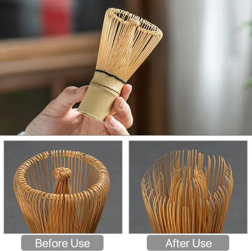 Vista 4 de Juego tradicional de ceremonia de té matcha, 3 piezas con batidor de bambú Chasen, colador, cuchara, caja de regalo