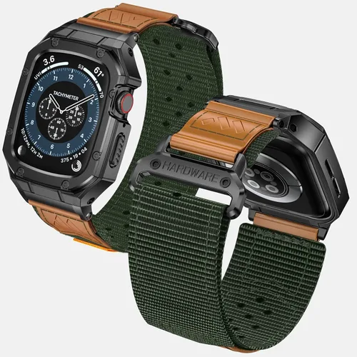 Vista 3 de BAITEYOU Correa con Funda Compatible con Apple Watch Series 6 5 4 SE 3 2 1 44mm 42mm, Correa de Nylon con Funda Resistente de Acero Inoxidable