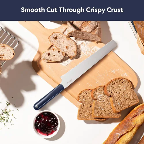 Vista 4 de CIARRA Juego de 5 cuchillos de cocina profesionales, juego de cuchillos de chef, cuchillo de pan, cuchillo utilitario, cuchillos de cocina de acero