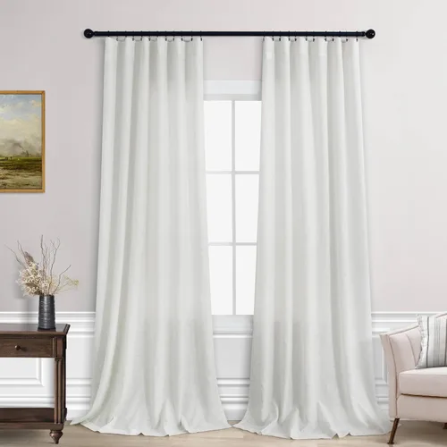 Vista 23 de KOUFALL Juego de 2 cortinas de puerta francesa, cortinas de lino para puerta/ventana, cortina transparente boho para cristal lateral delantero