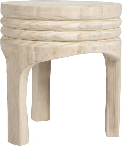Vista 7 de Creative Co-Op Taburete de madera de Paulownia tallada a mano, estilo bohemio, natural