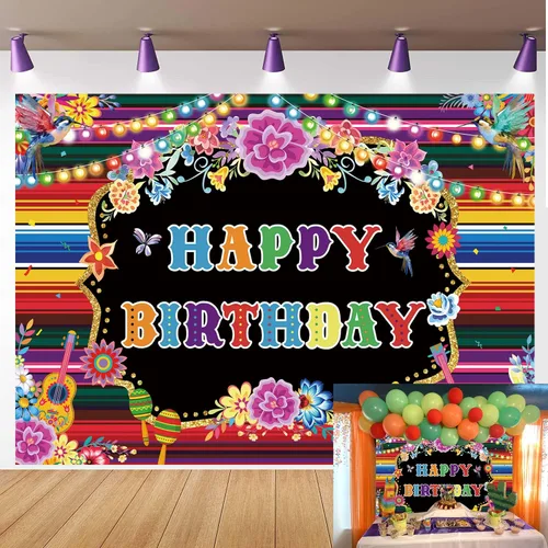 Telón de fondo de cumpleaños mexicano para fotografía, fiesta temática, fiesta de cumpleaños, suministros de decoración, fondo de cabina de fotos (6