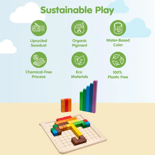 Vista 2 de PlanToys® Wooden Math Blocks & Rods Montessori Kids STEM Learning Toy Set Math Blocks and Rods
