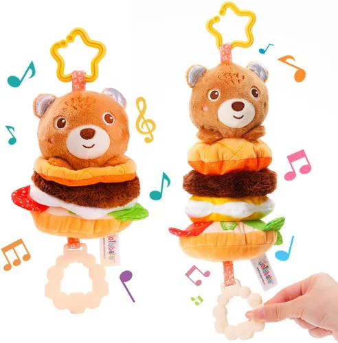 Jollybaby Juguetes colgantes musicales para bebé, para cochecito, asiento de automóvil, cuna, gimnasio, oso de Hamburgo relleno de felpa para
