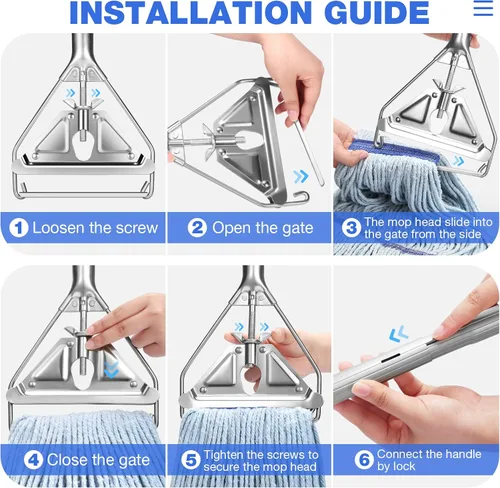 Vista 7 de Trapeador de Cuerda Resistente para Limpieza de Pisos - Trapeador Húmedo Industrial Comercial con Mango de 59 Pulgadas para Limpieza de Hogar