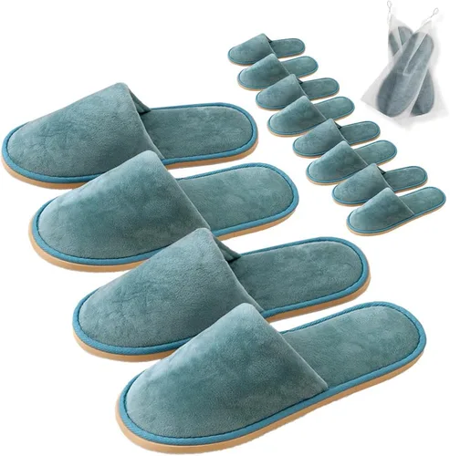 Vista 11 de GONG GONG 2-6 pares de pantuflas desechables antideslizantes, lavables y reutilizables, pantuflas de terciopelo con punta cerrada para invitados