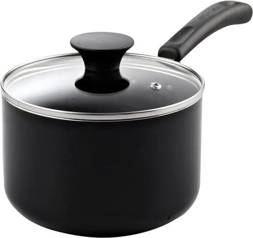 Cook N Home Cacerola Antiadherente con Tapa de Vidrio, Cacerola de 1 Cuarto de Galón Antiadherente Pequeña para Cocinar Leche Olla de Aluminio, Negro