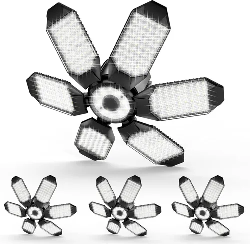 Vista 13 de Luz de garaje – Bombilla de garaje súper brillante de 15000 lúmenes, equivalente a 150 W, atornillada en enchufe E26 con 6 paneles deformables, 6500