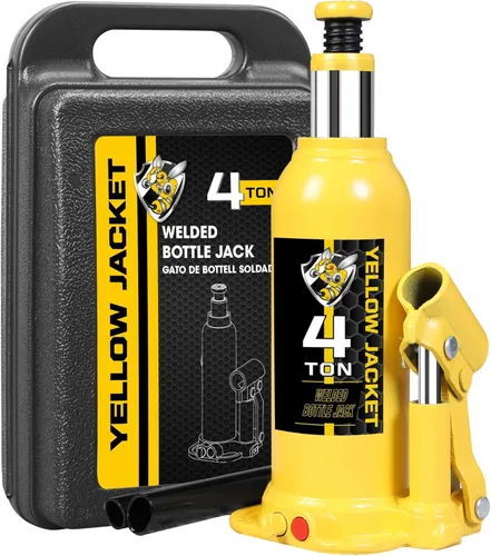 YELLOW JACKET Gato hidráulico de botella soldado de 4 toneladas (8,000 lb) multidireccional con estuche de transporte para coche, SUV, reparación de