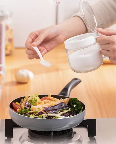 Vista 5 de Tarros de especias de condimentos de vidrio, 5.6 onzas/8.6 fl oz, recipiente para especias con tapas y cucharas y bandeja, recipientes de vidrio B-3