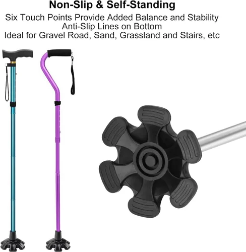 Vista 2 de supregear Punta de bastón – Reemplazo de goma resistente para bastón – Base estable antideslizante de seis puntos – 6 patas negro accesorio