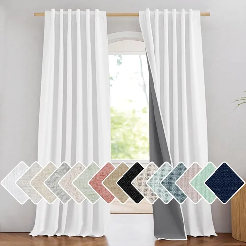 Vista 14 de NICETOWN Cortinas de lino 100% opacas para sala de estar con forro blanco aislado térmico, 52 pulgadas de ancho, 2 paneles, cortinas de 84 pulgadas