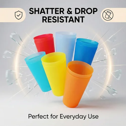 Vista 3 de Vasos de plástico reutilizables de 32 onzas, vasos grandes aptos para lavavajillas, vasos de plástico sin BPA, juego de 12 vasos grandes irrompibles