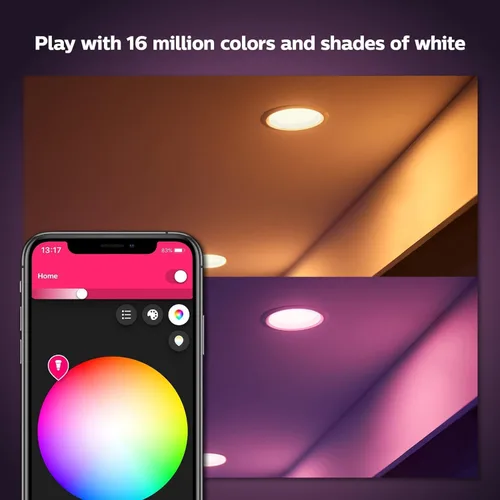 Vista 5 de Philips Hue Focos empotrables LED inteligentes de 4 pulgadas, cambio de color, 6 paquetes, 850 lm, control con la aplicación Hue, compatible