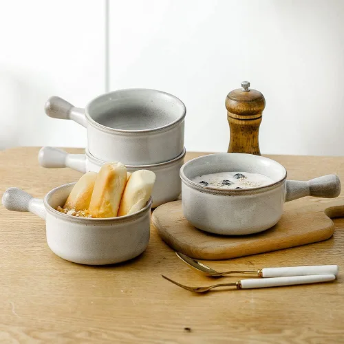 Vista 2 de KOOV Tazones de sopa de cebolla francesa con asas aptos para microondas, 15 onzas de cerámica para sopa de avena, cereales, estofado, postre