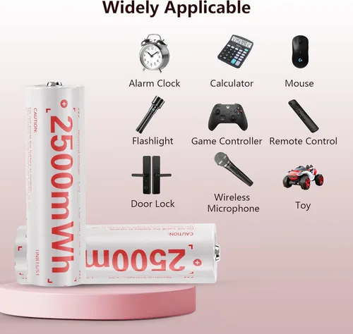 Vista 5 de Tanatare Baterías recargables AA, baterías recargables AA de litio de 2500 mWh con cargador de 8 AA+4 ranuras, doble batería de 2000 ciclos, salida