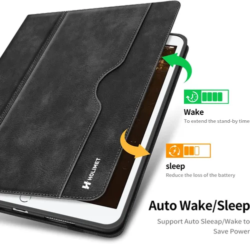 Vista 4 de H HOLIMET Funda para iPad de 9ª generación (2021) iPad de 8ª/7ª generación 2020/2019 con soporte para lápices, soporte multiángulo, piel sintética
