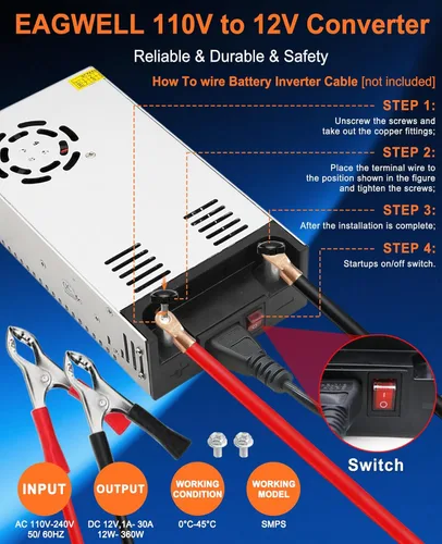 Vista 5 de EAGWELL Convertidor de 110 V a 12 V, convertidor universal SMPS de CA a CC, adaptador de transformador de fuente de alimentación conmutada para RV