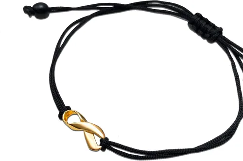 Gold Ribbon Support Friendship Bracelet, September Childhood Cancer Awareness Month, Handmade Small 18K Gold Plated Ribbon Shaped Charm with Black