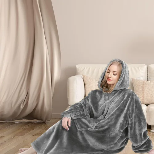 Vista 2 de Markdang 45” Wearable Blanket Hoodie Oversized Lengthened Giant Fleece Comfy Sherpa Sweatshirt Blanket For Men, Women