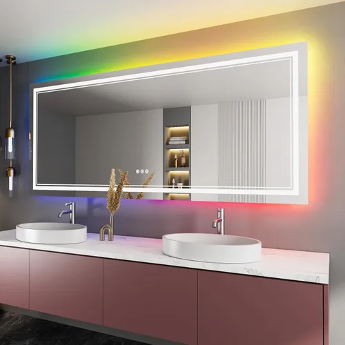 Vista 52 de Espejo de baño LED de 40 x 36 pulgadas con luces, retroiluminado y frontal iluminado para pared, antiempañamiento, regulable, memoria inastillable