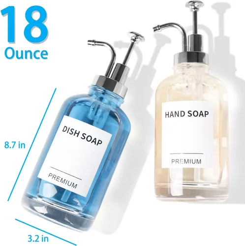 Vista 6 de Dish Soap Dispenser for Kitchen, Hand Glass Soap Dispenser Set with Pump, Tray, Funnel for Bathroom, Shower, Laundry, Liquid, Lotion