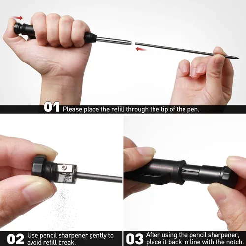 Vista 7 de Hiboom Paquete de 6 lápices de carpintero con sacapuntas, punta de agujero profundo de punta larga con 36 recambios de 0.09 pulgadas