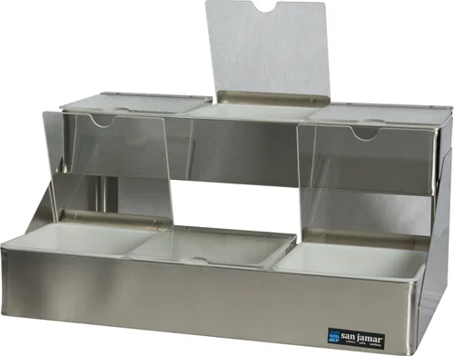Vista 5 de San Jamar Centro de decoración de condimentos con tapa con muescas para cocina, bar y restaurantes, acero inoxidable, 6 cuartos de galón