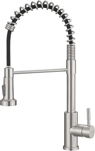 GIMILI Grifo de cocina con pulverizador desplegable orificio único grifo de fregadero de acero inoxidable, adecuado para granjas, RV, lavandería,