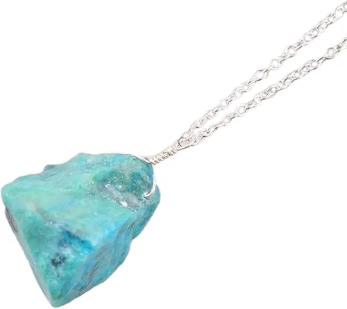 Natural Blue Raw Chrysocolla Crystals Pendant Necklace, Rough Gemstone, Energy Healing Crystals, Birthday, Gift for Her, Gemstone Jewelry 18 inch