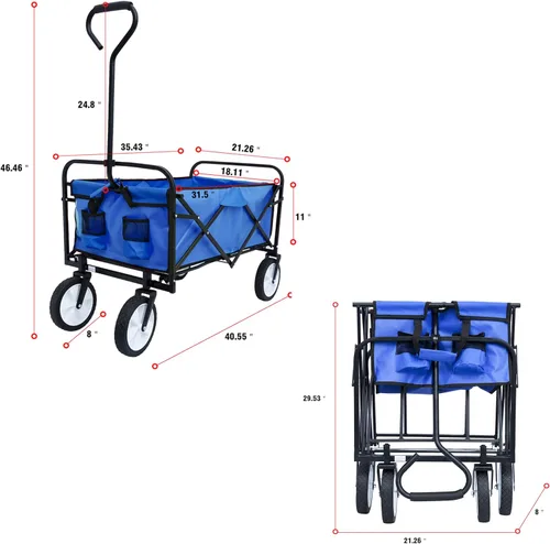 Vista 6 de Carro plegable para exteriores, carrito de compras plegable para jardín, con asas ajustables y portavasos para compras y picnic en el parque