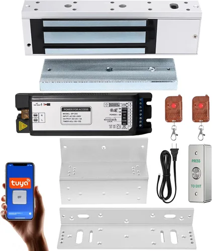 Sistema de control de acceso de puerta inteligente Kit de bloqueo magnético de 1200 libras con soporte ZL Aplicación Tuya y control remoto, botón de