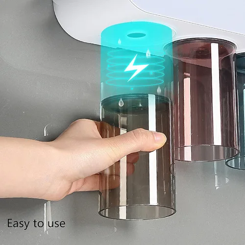Vista 3 de Soportes para cepillos de dientes para baños montados en la pared, 2 tazas de soporte magnético para cepillos de dientes, kit familiar