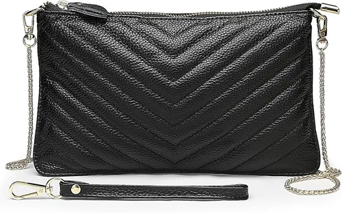 Vista 8 de Uromee Cartera de mano para mujer, de piel auténtica, con cadena de hombro desmontable