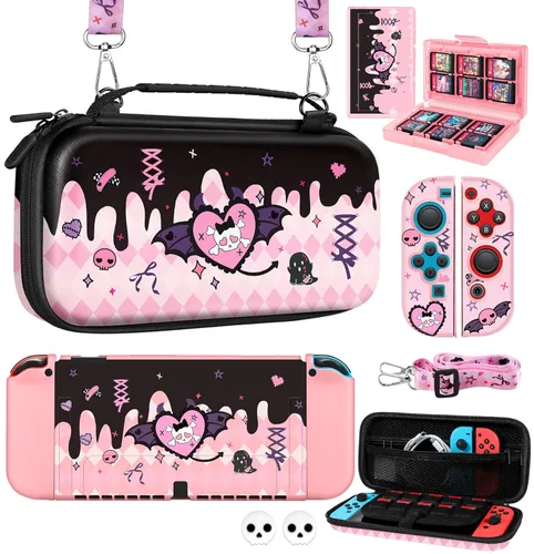 Vista 18 de Gurgitat 6in1 Kits Accessories Bundle for Nintendo Switch 2 2025 - Cute Carrying Case, Protective Cover, Grips, Thumb Grips, 24 Game Holder